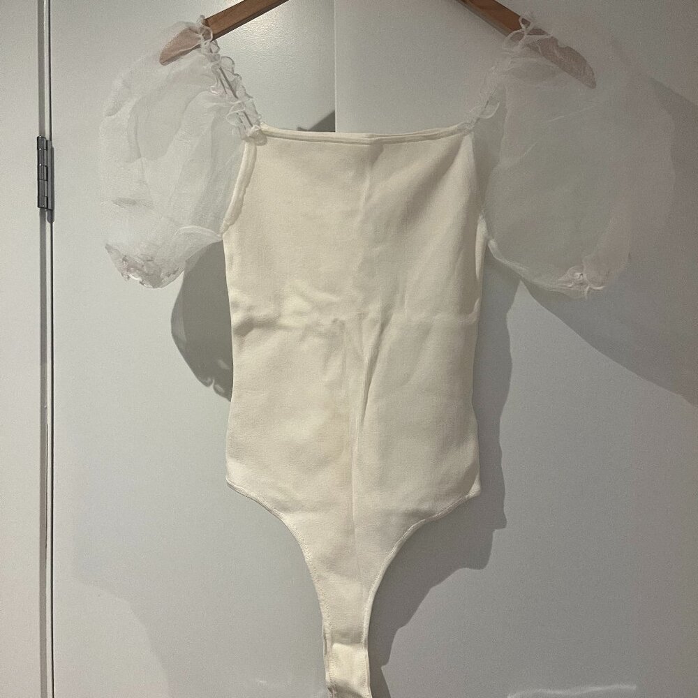 White Bridal Puff Sleeve Bodysuit